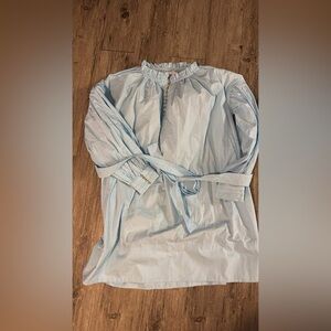 Light Blue Balloon Sleeve Tunic with Waist Tie